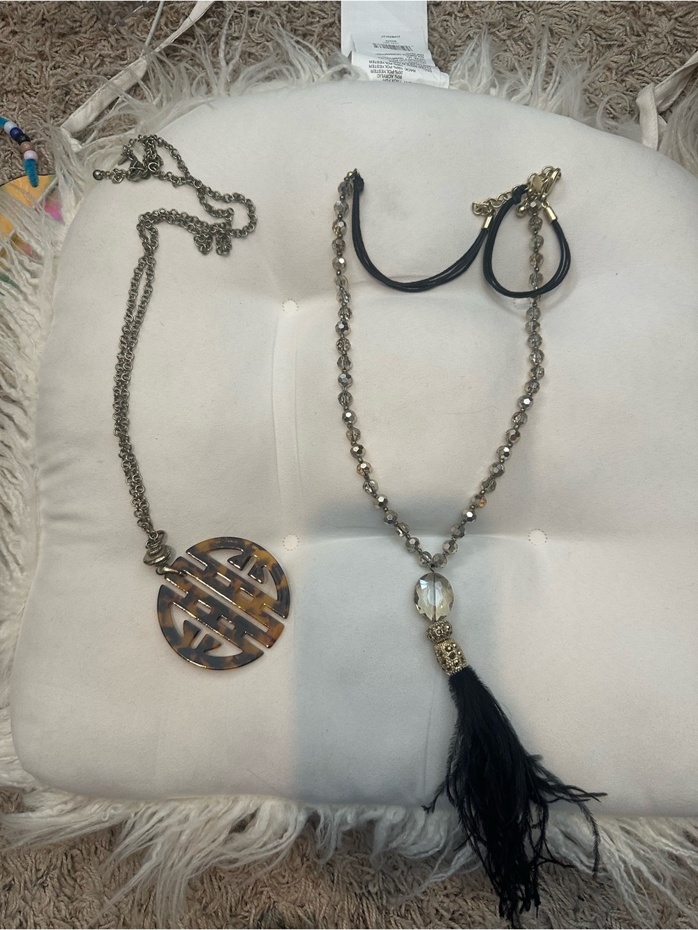 Chico's Black Tassel and Tortoiseshell Pendant Necklace Duo